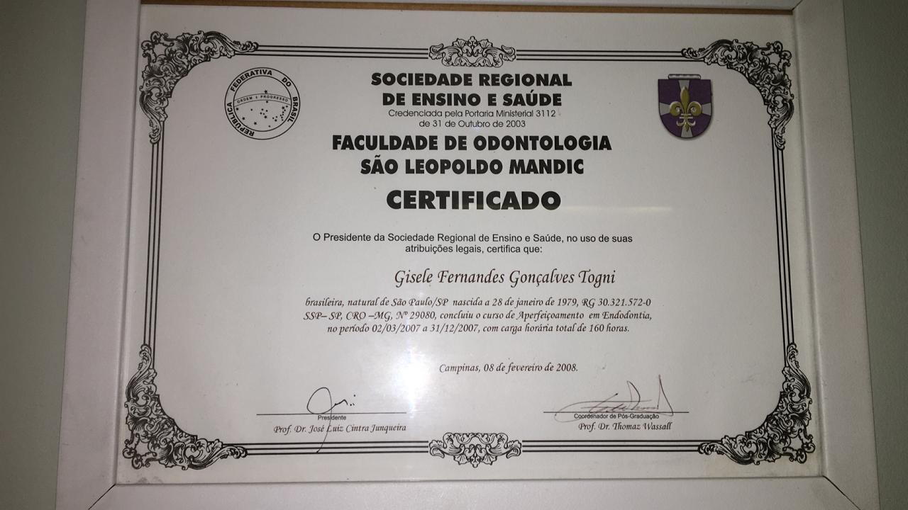 Especialização em Endodontia, Faculdade São Leopoldo Mandic - 2003